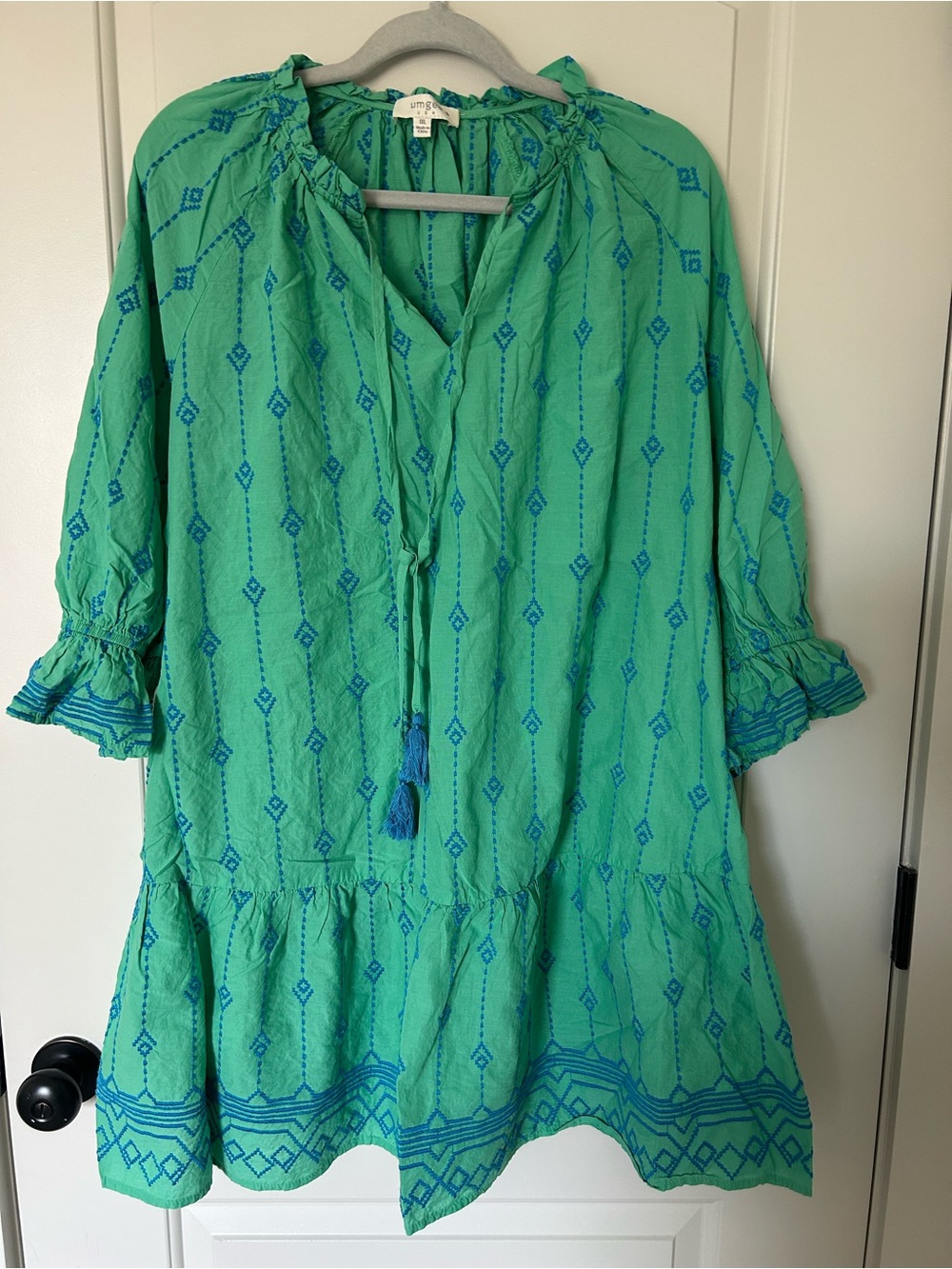 UMGEE Green Embroidered Boho Tunic Dress
